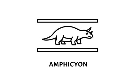Obraz premium Amphicyon Dinosaur Icon, Prehistoric Animal Line Art Illustration