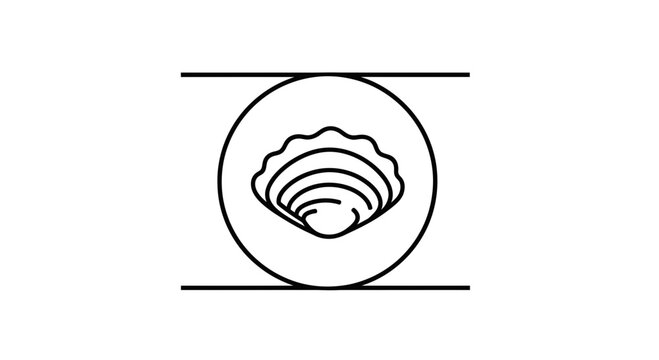 Minimalist icon of a pearl oyster in a circle, simple line art, clean design