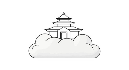 Naklejka premium Mystical Asian Temple Floating on Clouds, Serene East Asian Architecture