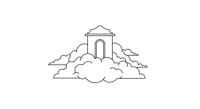 Mystical Archway in Clouds: Ethereal Building Above Sky