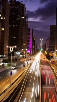 Paulista Avenue, financial center of the city and one of the main places of Sao Paulo, Brazil. Time lapse in vertical video