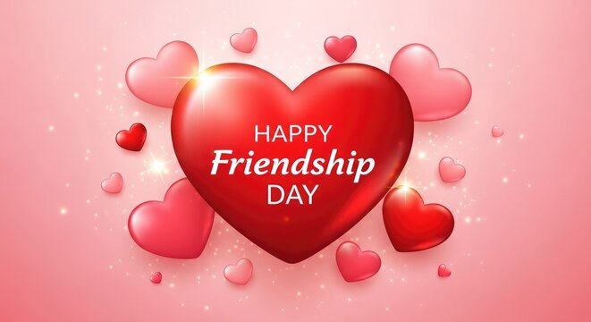 Happy friendship day celebration with shining hearts