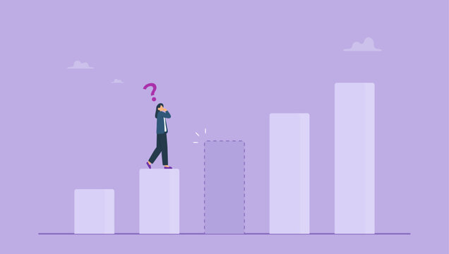 Businesswoman thinks over how to overcome obstacles on the way to business success. Hurdle on way, overcome obstacles or business competition concept.