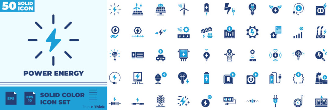 Power Energy Solid Color Editable Icons set