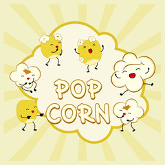 Naklejka premium Cute Popcorn Characters Vector Illustration. EPS 10.