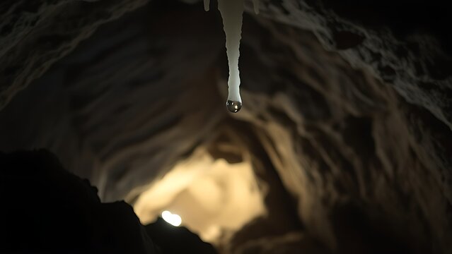 Closeup of stalactite inside cave