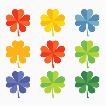 Collection of colorful four-leaf clovers