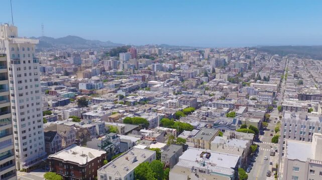 San Francisco Russian Hill Aerial Over Nob Hill and City Streets