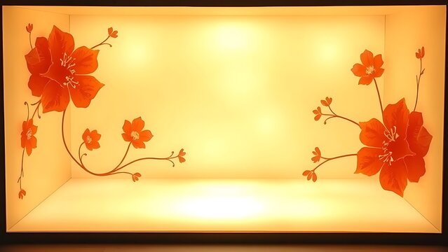 Abstract lightbox with floral patterns emitting a warm glow, creating a serene ambiance.