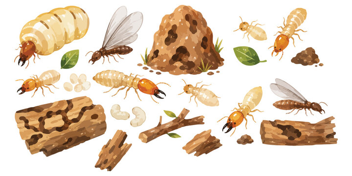 Watercolor Termite Colony Clipart Set