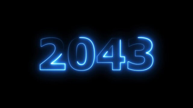 2043 Sal number neon text animation. Neon blue number new year background 4k video.