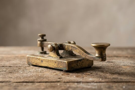 Vintage Brass Telegraph Key with Dust and Condensation in Studio