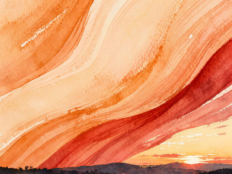 Warm Sunset Watercolor Wash with Flowing Orange and Peach Tones.