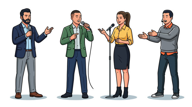 Public Speakers and Professional Presenters Set Vector Illustration
