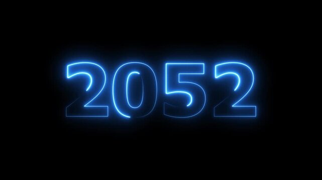 2052 Sal number neon text animation. Neon blue number new year background 4k video.