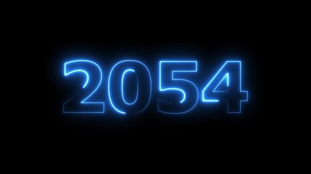 2054 Sal number neon text animation. Neon blue number new year background 4k video.