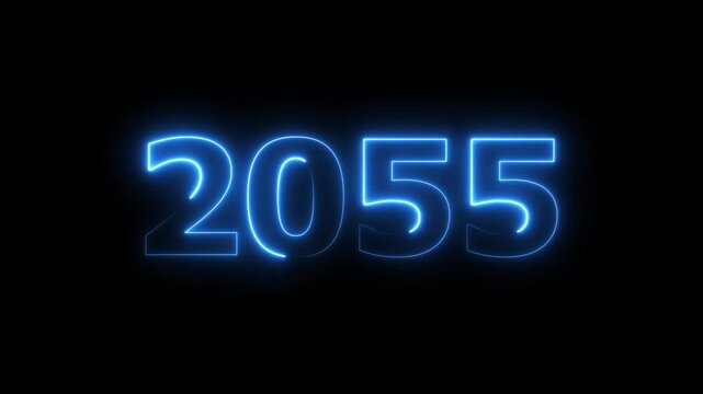 2055 Sal number neon text animation. Neon blue number new year background 4k video.