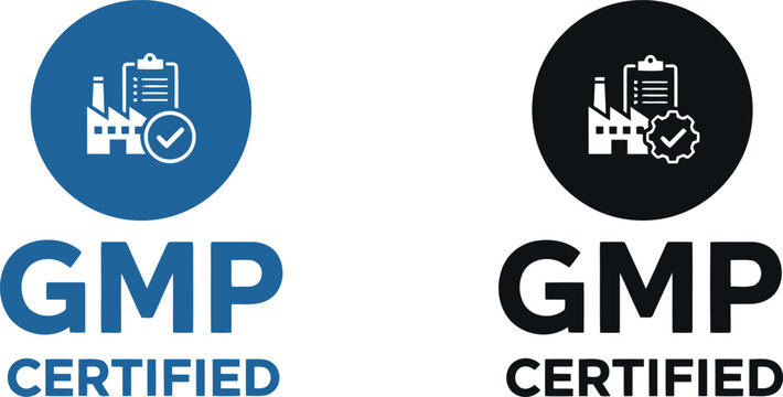GMP Certified Badge Icon Set for Manufacturing Quality Assurance and Compliance Labels