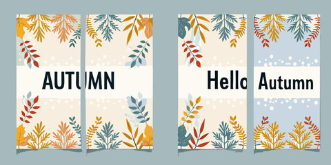 Four autumn themed design templates with leaves and seasonal greetings vector illustration © Apurba