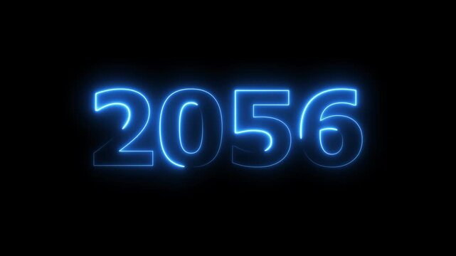 2056 Sal number neon text animation. Neon blue number new year background 4k video.