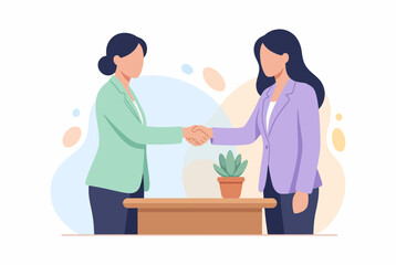 Obraz premium Businesswomen shaking hands after successful meeting agreement vector