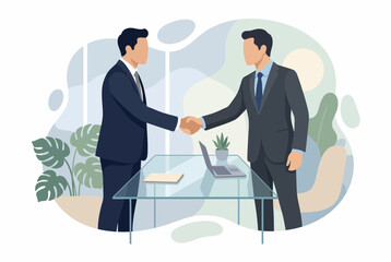 Obraz premium Business partners shaking hands over a desk for agreement