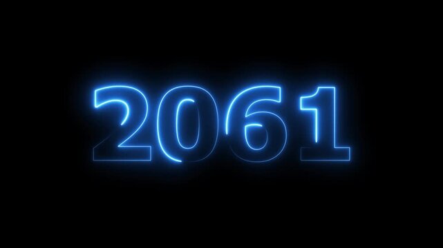 2061 Sal number neon text animation. Neon blue number new year background 4k video.
