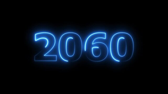 2060 Sal number neon text animation. Neon blue number new year background 4k video.