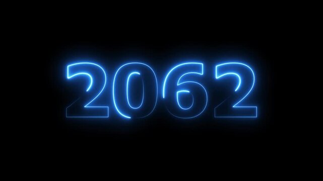 2065 Sal number neon text animation. Neon blue number new year background 4k video.