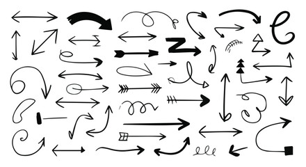 Obraz premium Diverse Hand Drawn Arrow Collection on White Background with Copy Space
