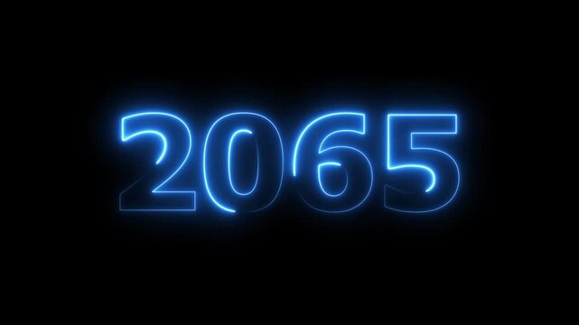 2065 Sal number neon text animation. Neon blue number new year background 4k video.