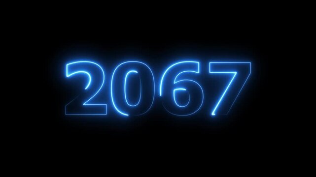 2065 Sal number neon text animation. Neon blue number new year background 4k video.