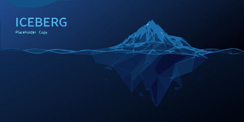 polygonal iceberg illustration with blue gradient and wave details below © Lalin