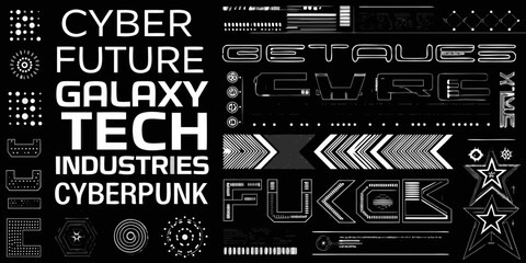 Fototapeta premium futuristic typography and geometric shapes in black and white graphic design