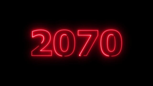 2070 Sal number neon text animation. Neon red color number new year background 4k video.