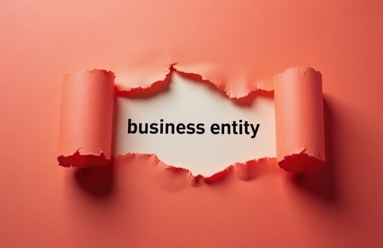 Text appears on torn paper revealing concept of business entity. Represents company formation, strategy and corporate structure. Simple concept, clear visual.