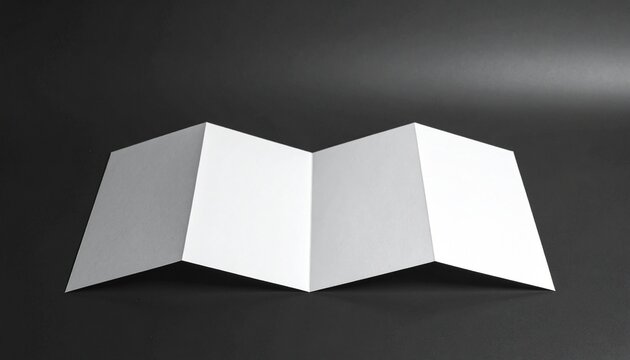 Blank white four fold brochure mock up standing on black background 　黒背景に配置された4つ折りの白無地パンフレット（モックアップ・リーフレット）イラスト