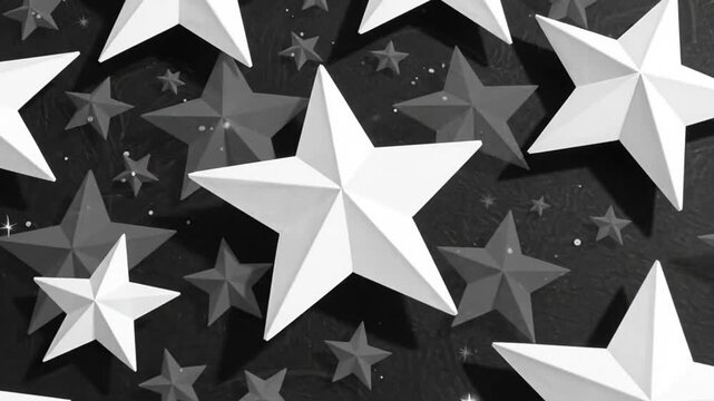 White paper stars on a dark background with sparkles and glitter effects