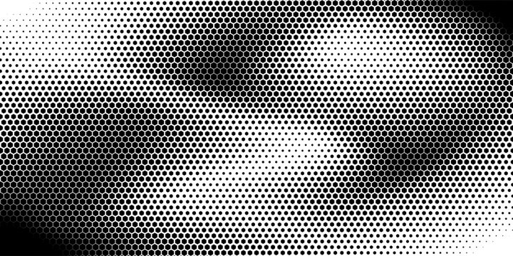 Black and white abstract halftone pattern with hexagon shape for modern background and design element. Editable graphic resource. Vector illustration