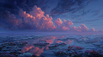 Fototapeta premium Floating coral reef in twilight sky