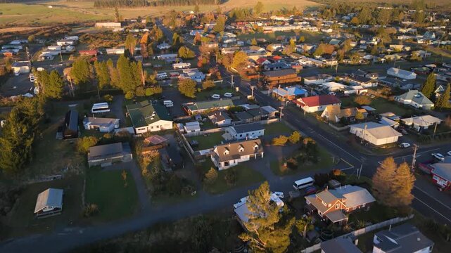 Aerial National Park Village Sunset Mount Ngauruhoe Ruapehu New Zealand