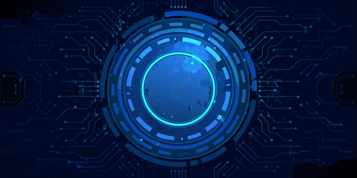 glowing blue circular ring with circuit pattern digital technology background illustration