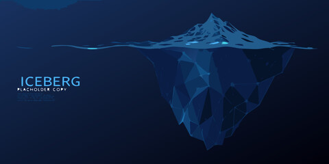 polygonal iceberg illustration with glowing light blue and dark gradient background © Pabitra