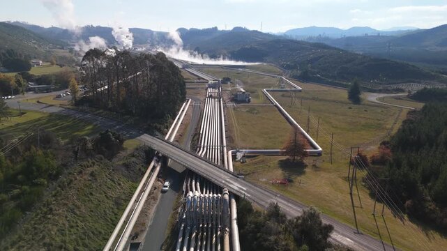 Aerial Wairakei Geothermal Power Pipes Steam Taupo New Zealand