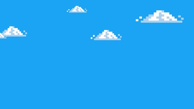 Clouds Pixel art on blue sky Seamless looping animation