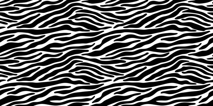 Seamless black and white abstract stripe pattern with organic flowing shapes