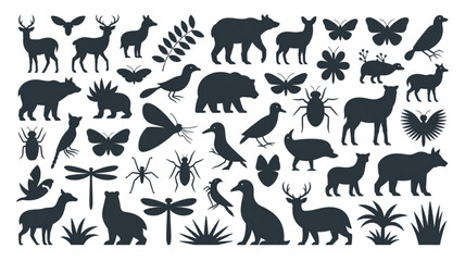 Fototapeta premium Black and white farm animals illustration with various icons Vector