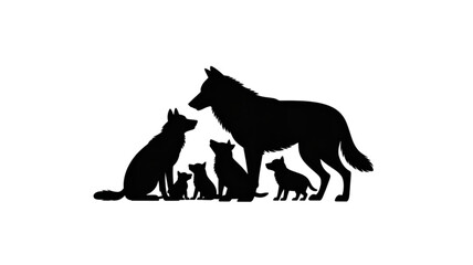 Black silhouette of wolf and puppy dogs standing together Vector © MOHAMMAD SALIM 