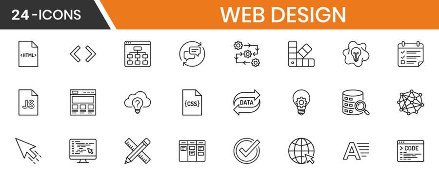 Web Design Development Browser Thin Line Vector Icons
