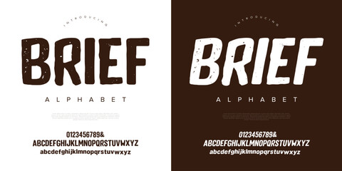 Brief alphabet font vintage textured block sans serif display vector typography design © happy